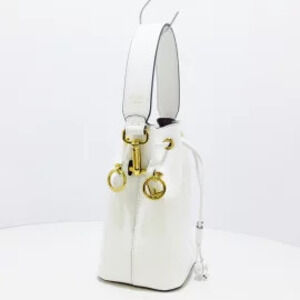 Fendi Montresor Handbag Drawstring White Leather